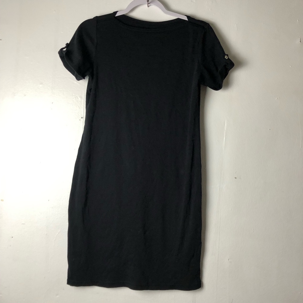 Karen Scott Boat Neck Black Sheath Dress with Short Sleeves for Casual Work